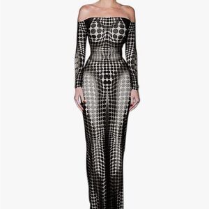 Off Shoulder Long Sleeve Maxi Dress 3D Body Geometric